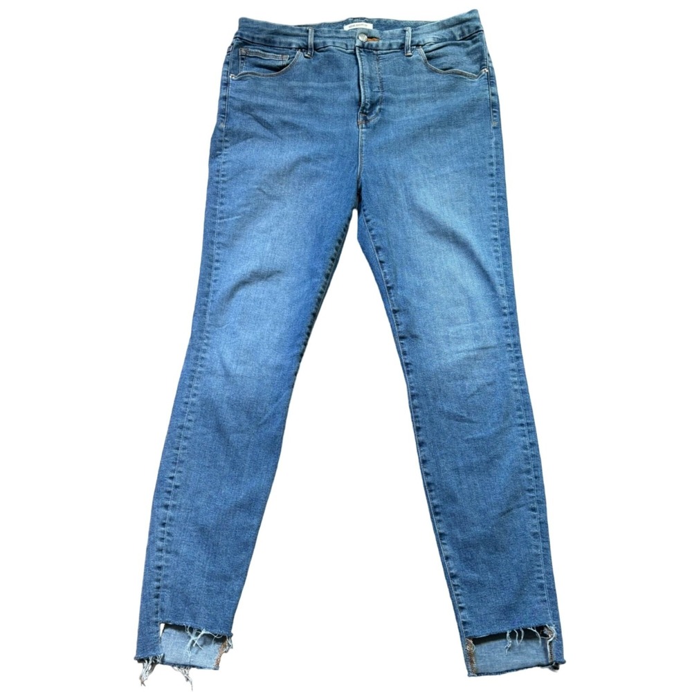 Good American Good Legs Mom Jeans Raw High Low Hem Stretch‎ Size 15 / 33